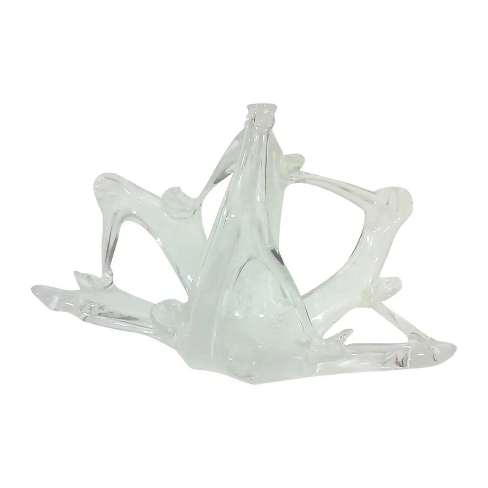 Vintage Murano White Clear Art Glass Sculptural Basket Made in Italy